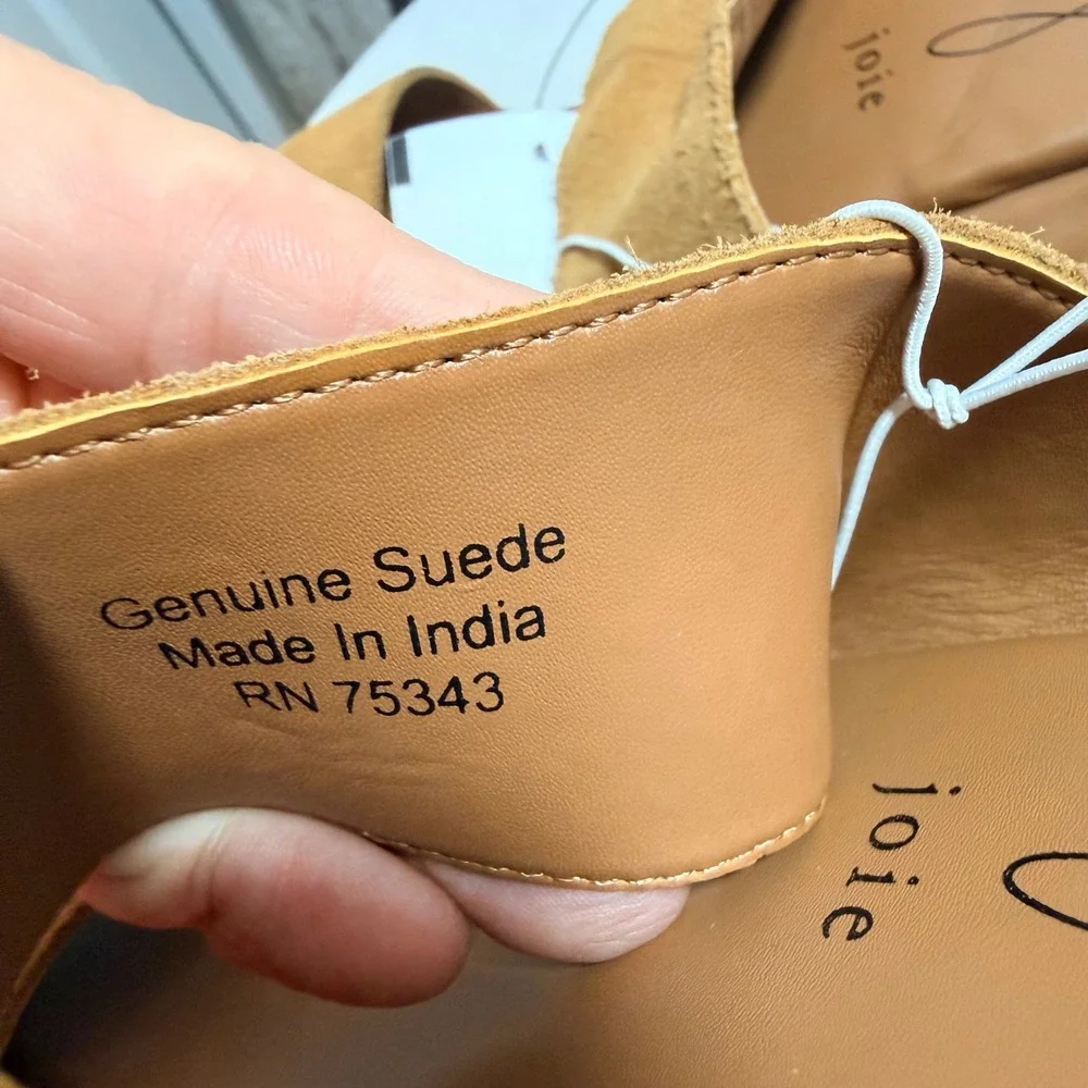 Joie Tan Genuine Suede Espadrille Wedge Sandals Platform Slide Mules‎ Size 9